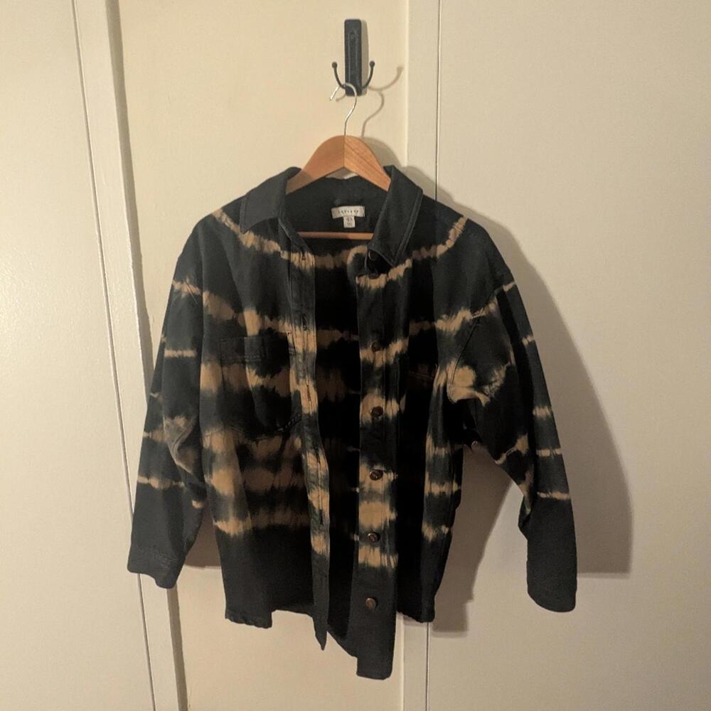 Topshop Black and Tan Tie-Dye Button-Up Jean Jacket